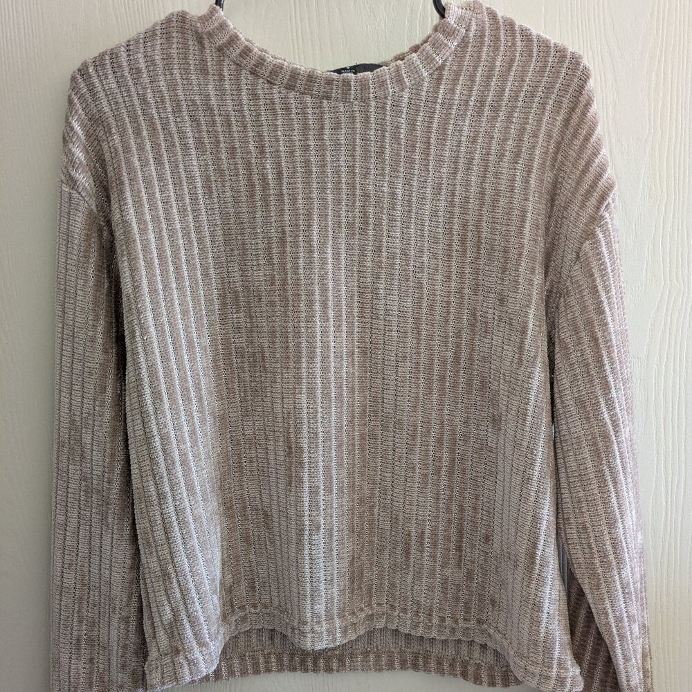 Lulus Weekend Ready Taupe Chenille Striped Sweater Top Lightweight Women's S
